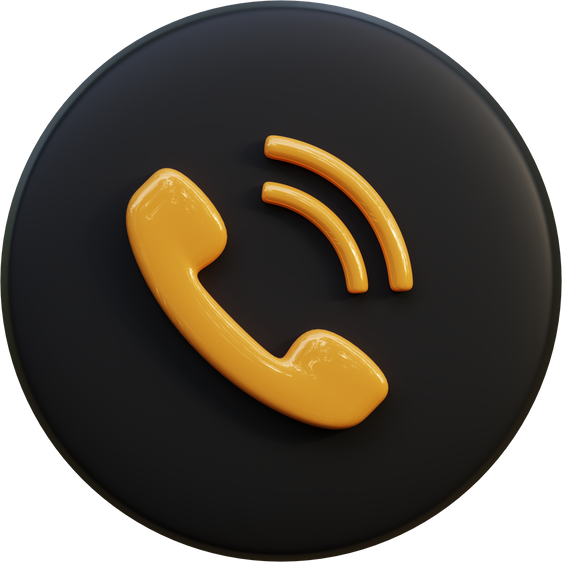 Yellow phone icon on black circle 3d rendering.